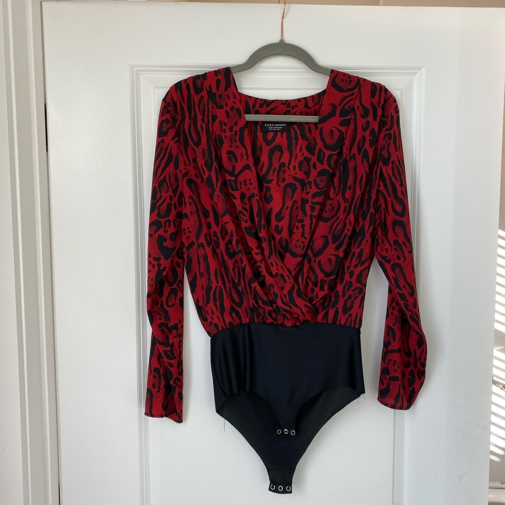 Zara red and black animal print bodysuit
